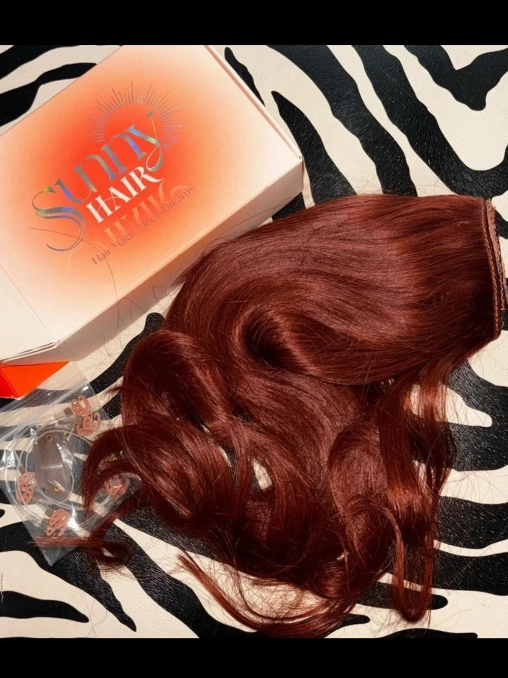 Human Hair Auburn Red Halo Wire Extensions 14” With Clips